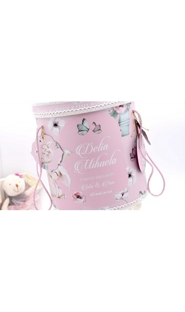 Trusou cu fluturi si flori ideal pentru un botez primavara Pink Spring 13